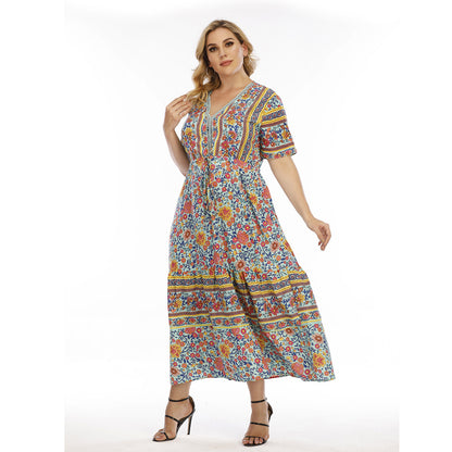 Plus Size Bohemian Dress Wearable Lace Patchwork Maxi Dress Light Green