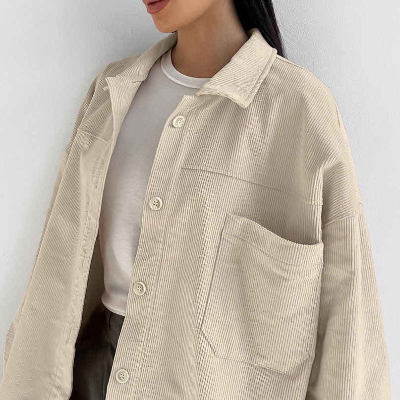 Autumn Winter Classic Retro Loose Minimalist Collared Long Sleeve Shirt Casual Shirt for Women