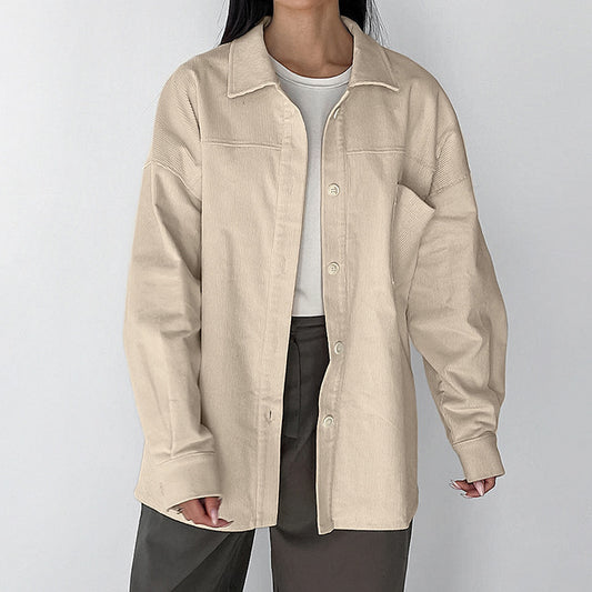 Autumn Winter Classic Retro Loose Minimalist Collared Long Sleeve Shirt Casual Shirt for Women