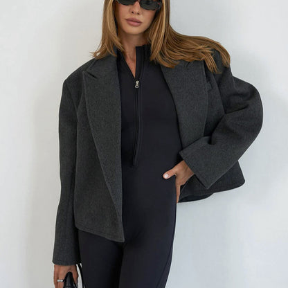 Fall Winter Short Blazer Women All Matching Youthful Looking Lace up Waist Woolen