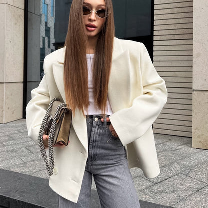 Casual White Blazer Women Spring Autumn Arrival Beige Niche Design