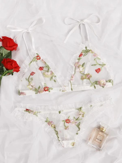 Sexy Lingerie Mesh See-through Lace Sexy Three-Point Sexy Sleepwear White