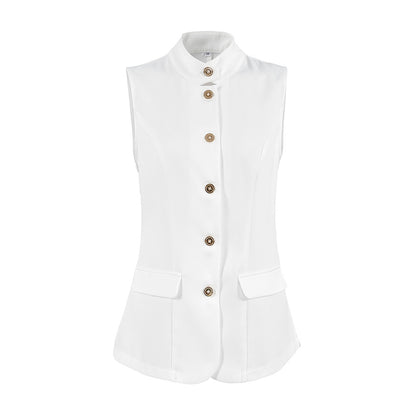 Fashionable Elegant Sleeveless Vest Top Spring Summer White Small Stand Collar Office Casual Shirt