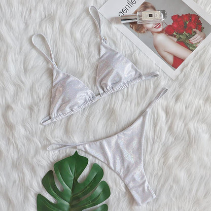 Bikini New Swimsuit Sexy Laser Shiny Crystal Diamond Swimsuit Silver