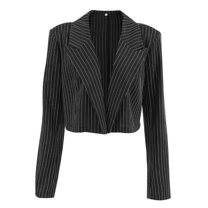 Slim Fit Retro Black White Striped All Matching Short Blazer Autumn Arrival Cardigan