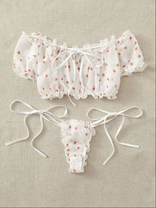 Sexy Lingerie Lace See-through Sexy Mesh Heart Printing Sexy Sleepwear Suit