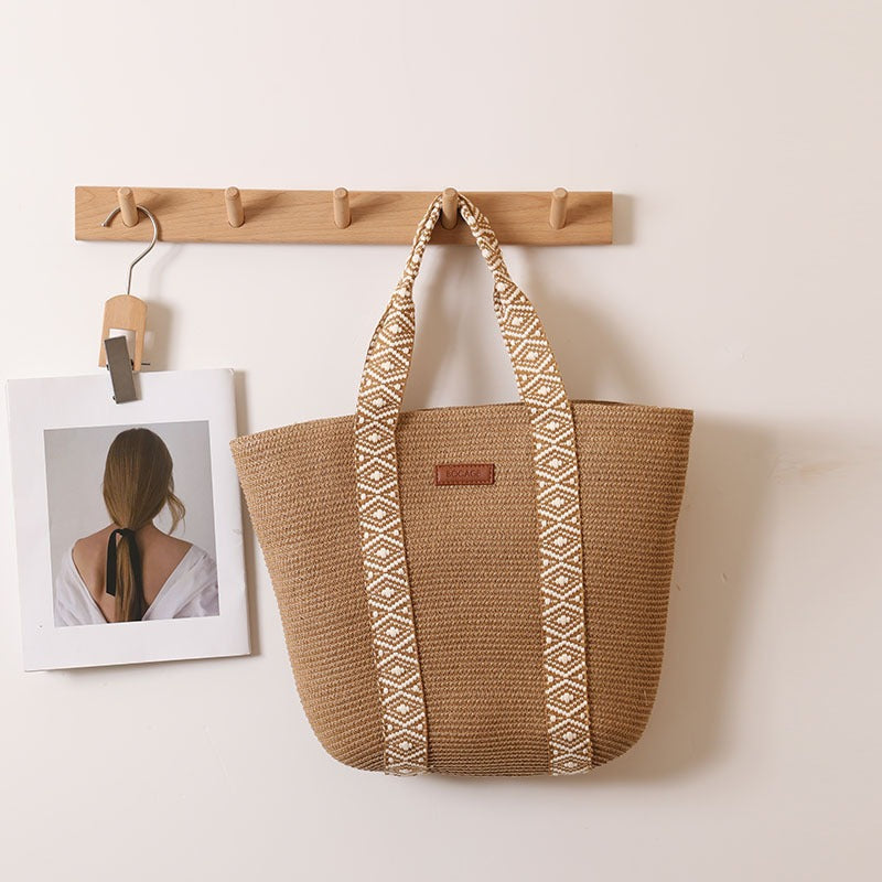 Large Capacity Tote Straw Bag Niche Hand Carrying Woven Bag Women Vacation Beach Bag Handbag