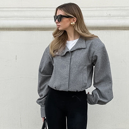 Autumn Winter Small Stand Collar Short Temperamental Loose Woolen Coat Idle Women Clothing