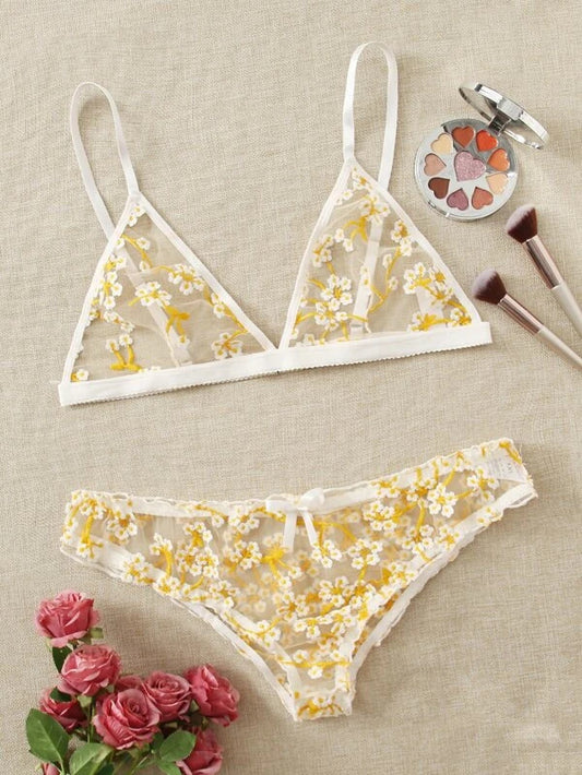 Sexy Sexy Lingerie Women Fresh Floral Embroidery Sexy Sleepwear