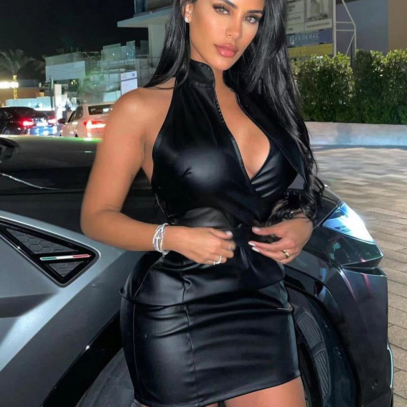 Autumn Winter Women Clothing Backless Sexy Low Cut Slim Fit Belt Sheath Dress Women