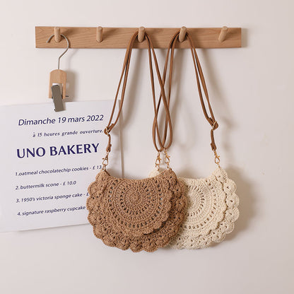 Lace Crossbody Cotton Thread Woven Bag Hollow Out Cutout Shoulder Straw Bag Vacation Beach Bag Women Bag