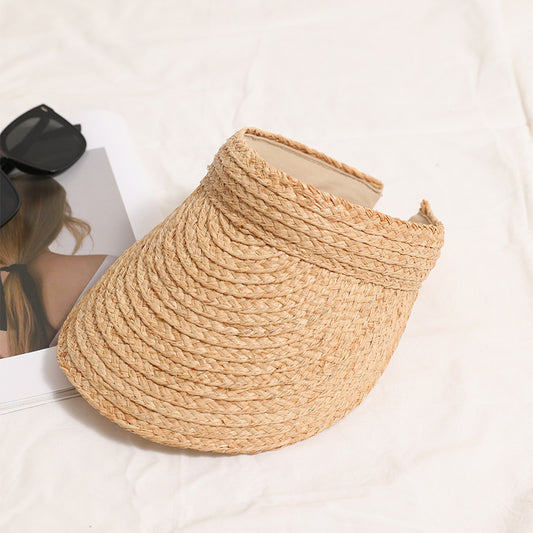 High Grade Raffia Topless Hat Hand Woven Straw Hat Seaside Vacation Beach Sun Hat Girl Cap