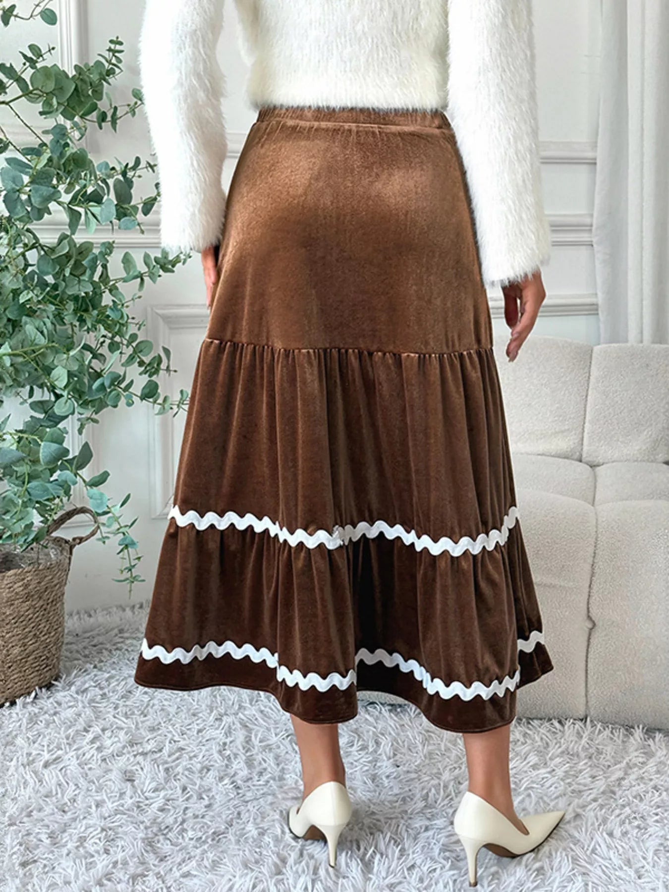 Velvet Tiered Midi Skirt