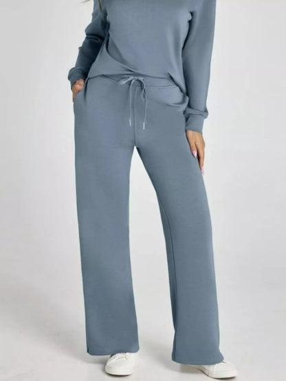 Full Size Johnny Collar Long Sleeve Top and Pants Plus Size