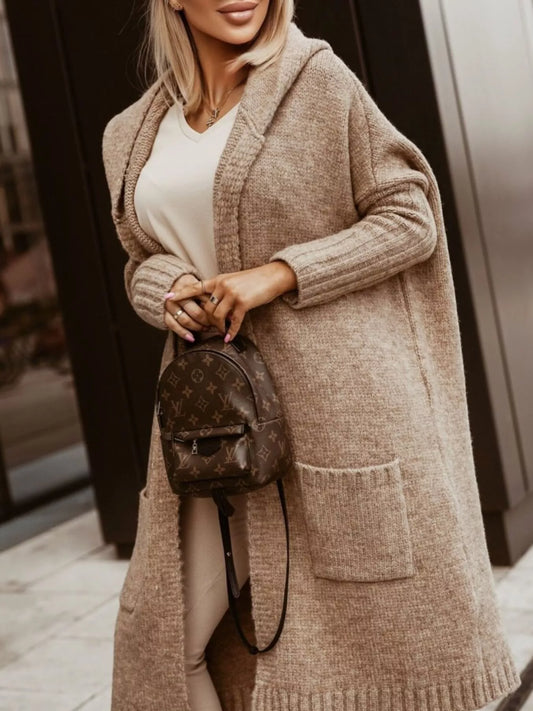 Full Size Hooded Knit Open Front Cardigan Plus Size