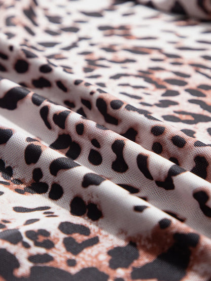 Leopard Print Long Sleeve Mock Neck Bodysuit