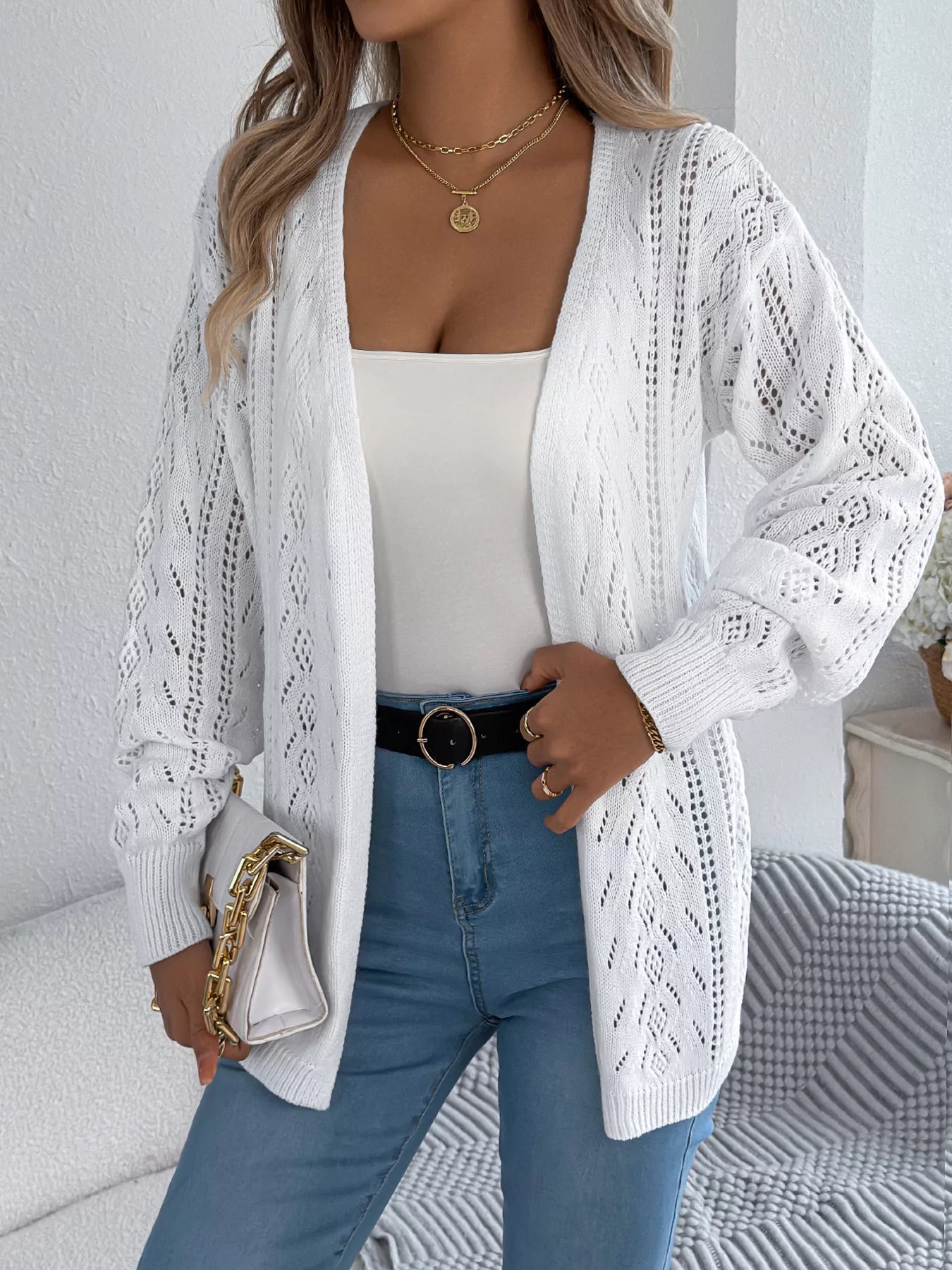 Openwork Open Front Cardigan