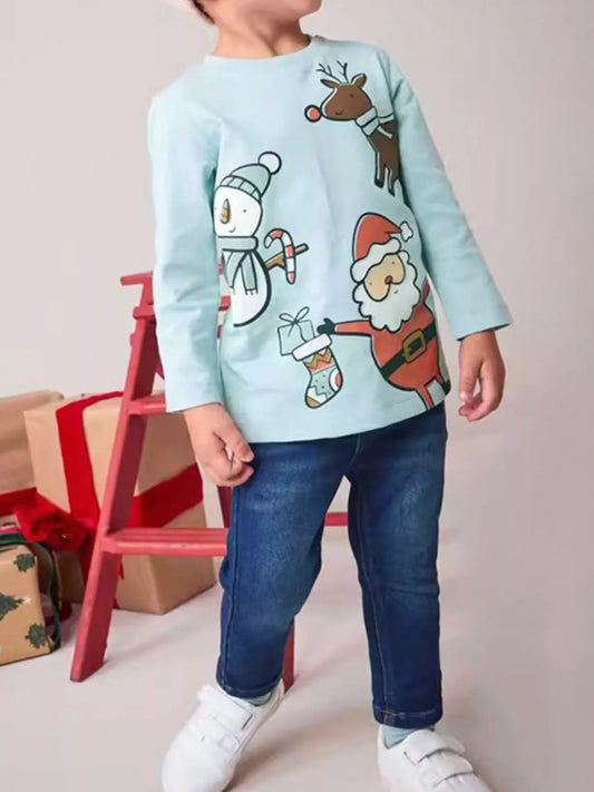 Children's Long Sleeve Christmas T-Shirt Light Blue