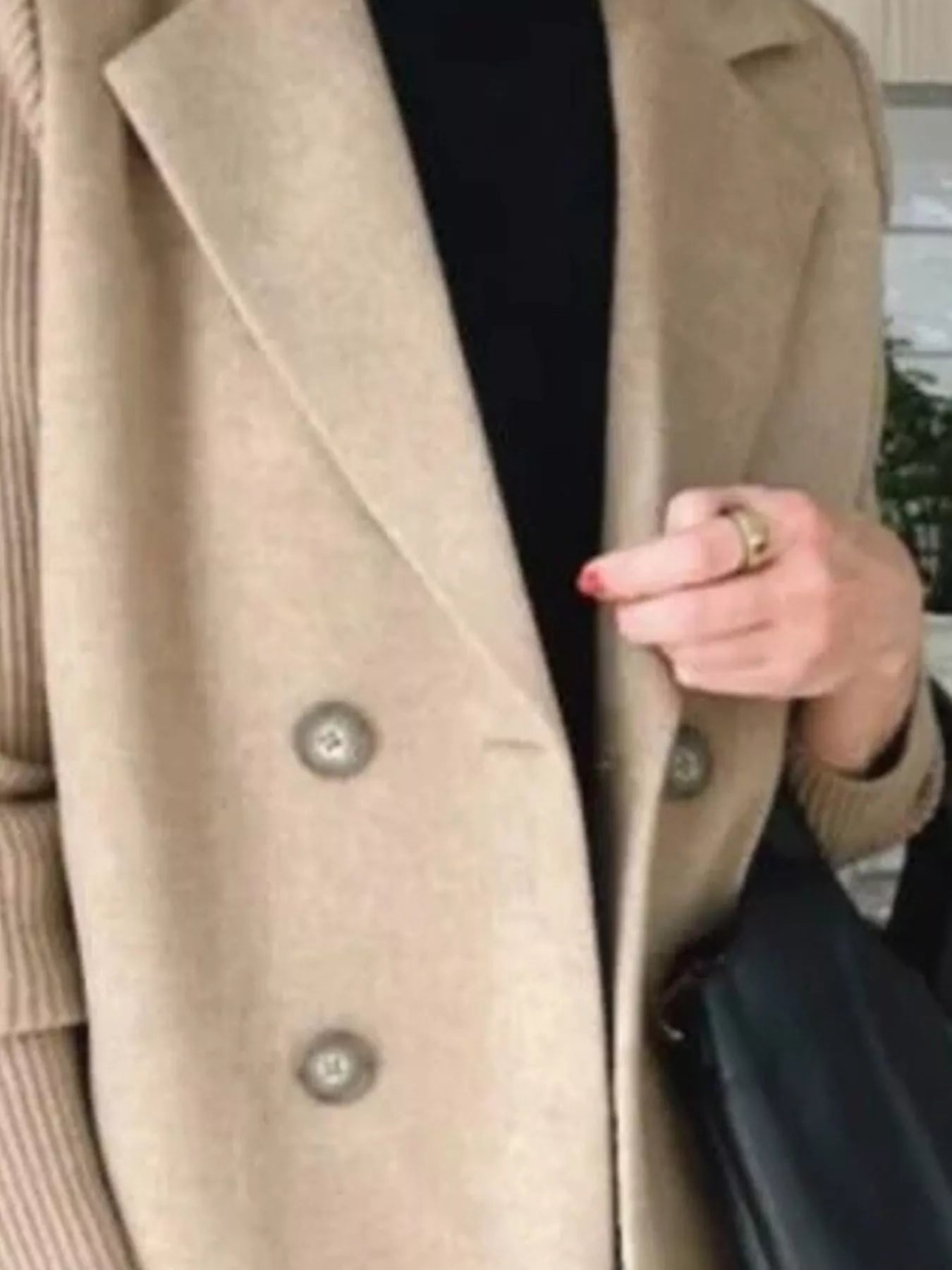Full Size Knitted Sleeve Wool Blend Double-Breasted Blazer Plus Size Khaki