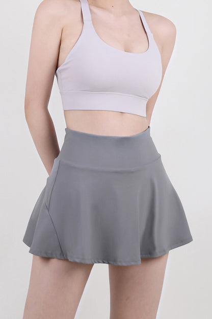 High Waist Pleated Active Skirt Dark Gray