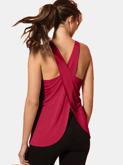 Crisscross Scoop Neck Active Tank Deep Red