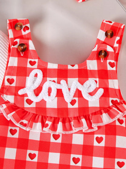 Children's Ruffled Bodysuit and Gingham Dress Set with Headband