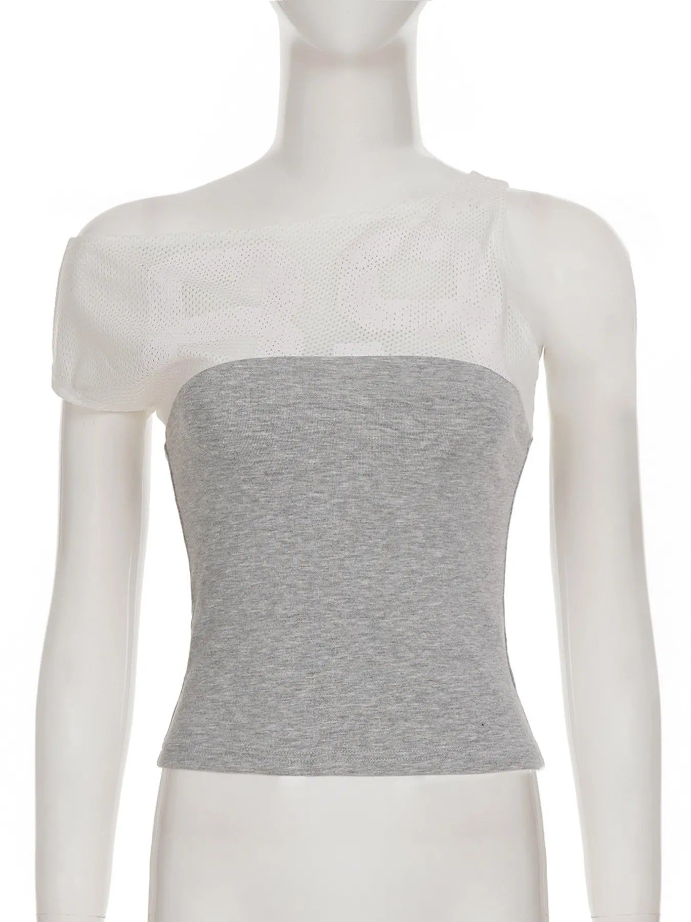 Asymmetric One-Shoulder Mesh Panel T-Shirt