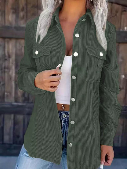 Corduroy Button-Down Jacket Green
