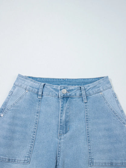 High Rise Barrel Relaxed Patch Pocket Jeans