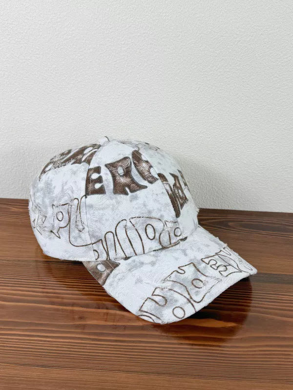 Distressed Adjustable Baseball Cap White One Size