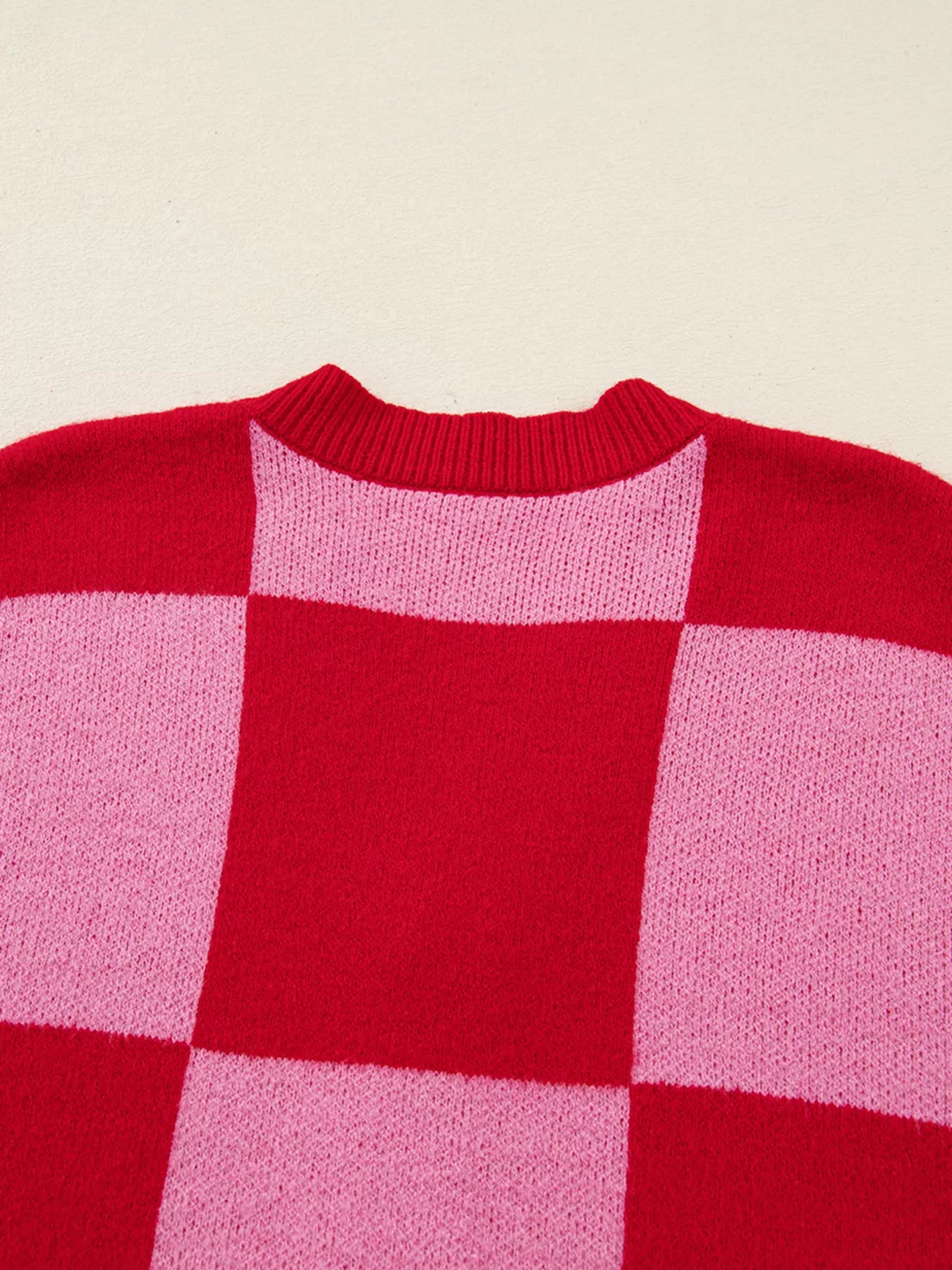 Checkerboard Knit Button-Down Cardigan