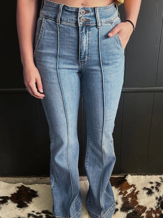 High-Waisted Flare Jeans with Seam Detail Medium