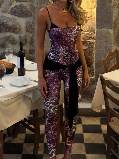 Leopard Spaghetti Strap Jumpsuit