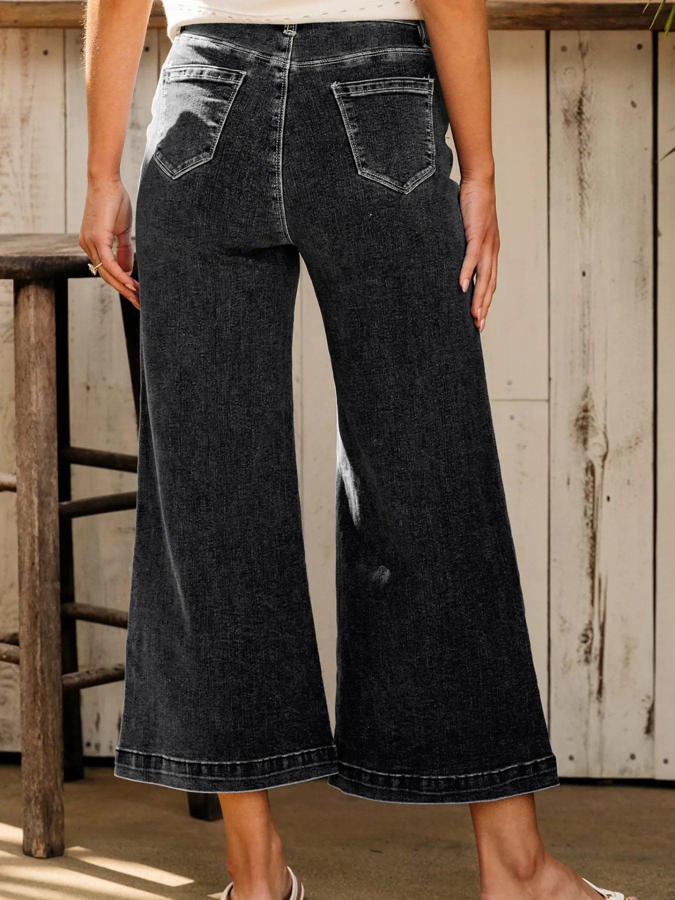 Seam Detail Flared Bottom Ankle Length Jeans