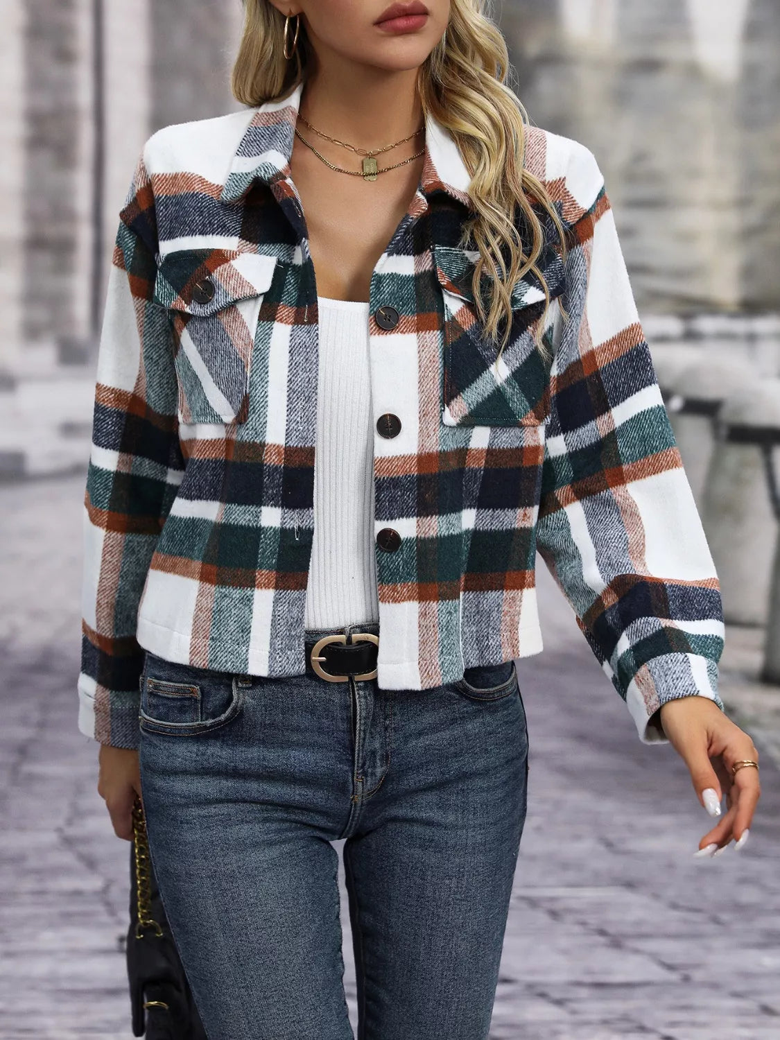 Plaid Button-Up Jacket Black Forest