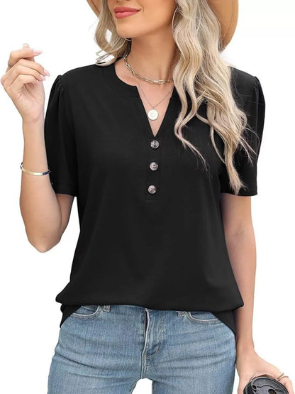Full Size Notched Short Sleeve Blouse Plus Size