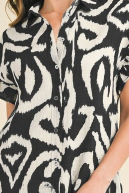 Annie Wear Abstract Printed Frill Sleeve Shirt Mini Dress