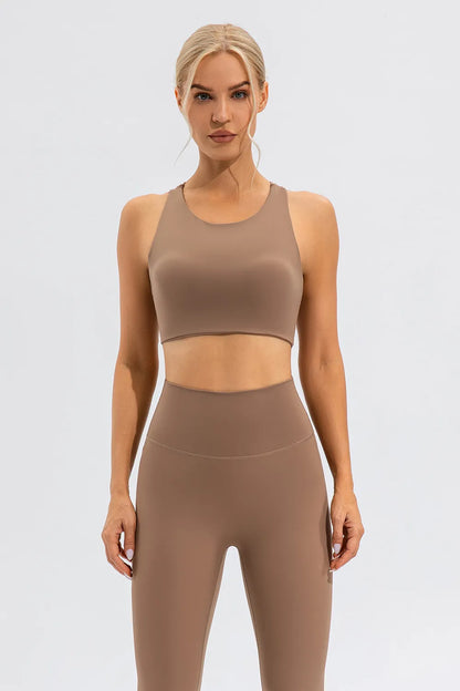 Round Neck Cutout Cropped Active Tank Camel