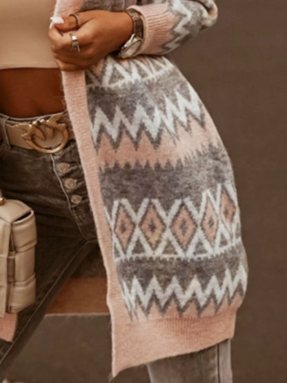 Geometric Pattern Open Front Cardigan