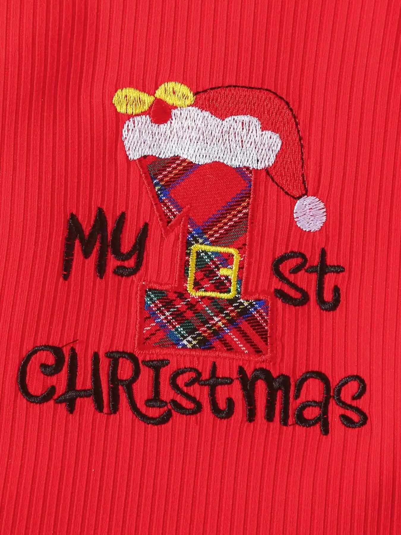 Children's First Christmas Bodysuit and Plaid Dress Outfit Set with Headband