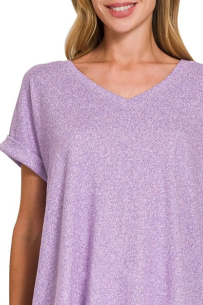 Zenana Soft Melange Hacci V-neck Tee