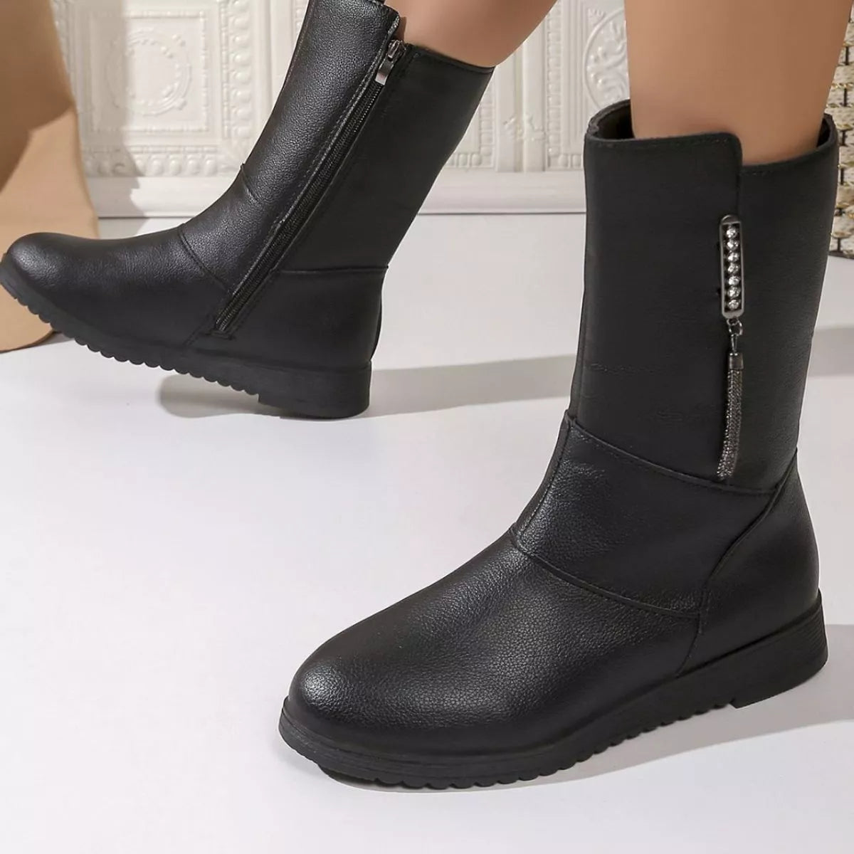 Round Toe Side Zip Boots