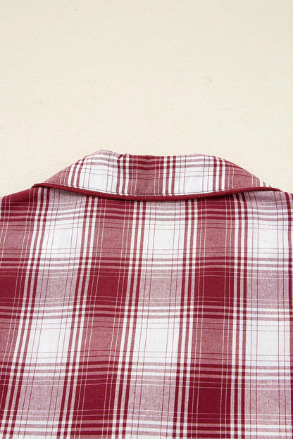 Plaid Long Sleeve Shirt and Drawstring Shorts Lounge Set