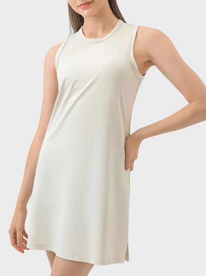 Millennia Round Neck Sleeveless Active Dress Beige