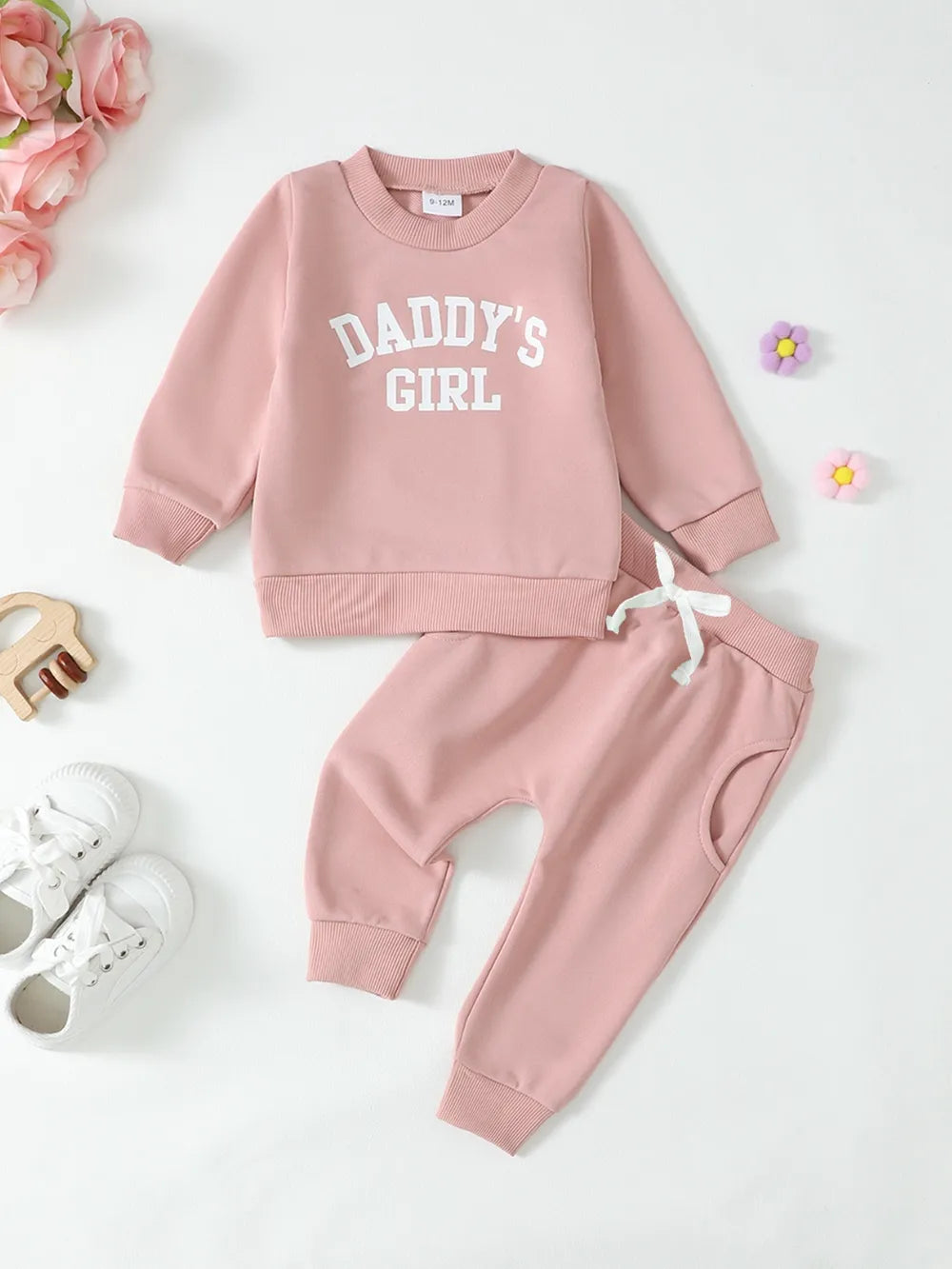 Children's Letter Graphic Sweatshirt and Pants Set Pale Blush