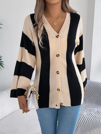 Color Block Button-Up Cardigan