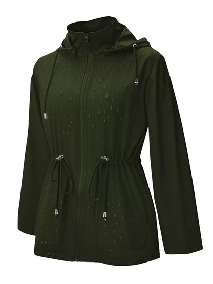 Zip Up Waterproof Hooded Outerwear Military Green