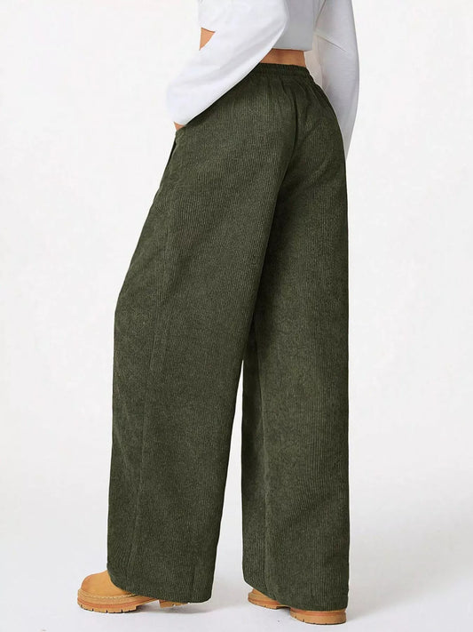 Relaxed Fit Corduroy Pants with Drawstring