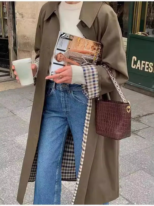 Button Up Raglan Sleeve Trench Coat Olive Brown