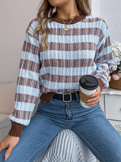 Striped Round Neck Long Sleeve Sweater